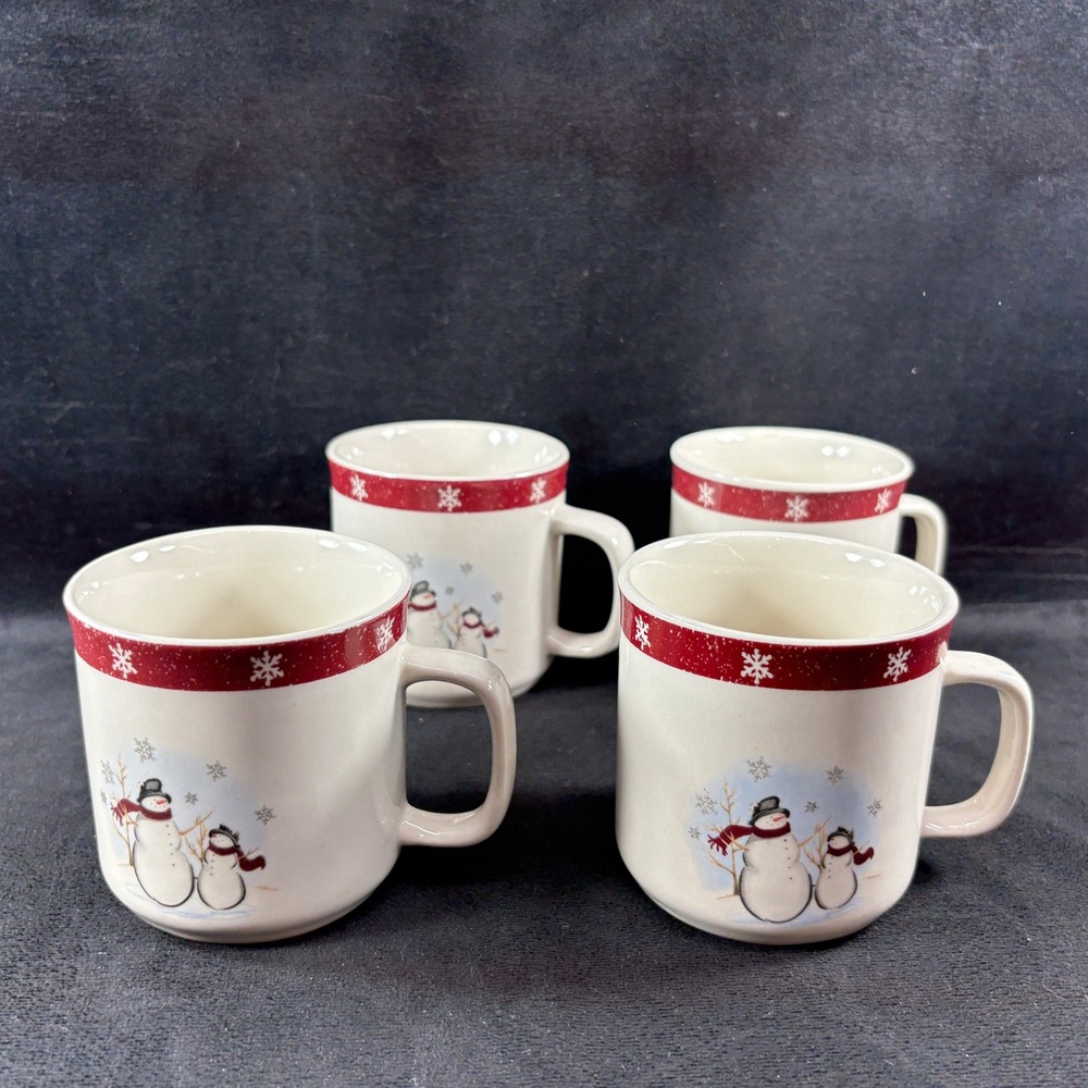 Lot of 4 Royal Seasons Stoneware Cups‎ / Mugs 2 Snowmen & Snowflake Design
